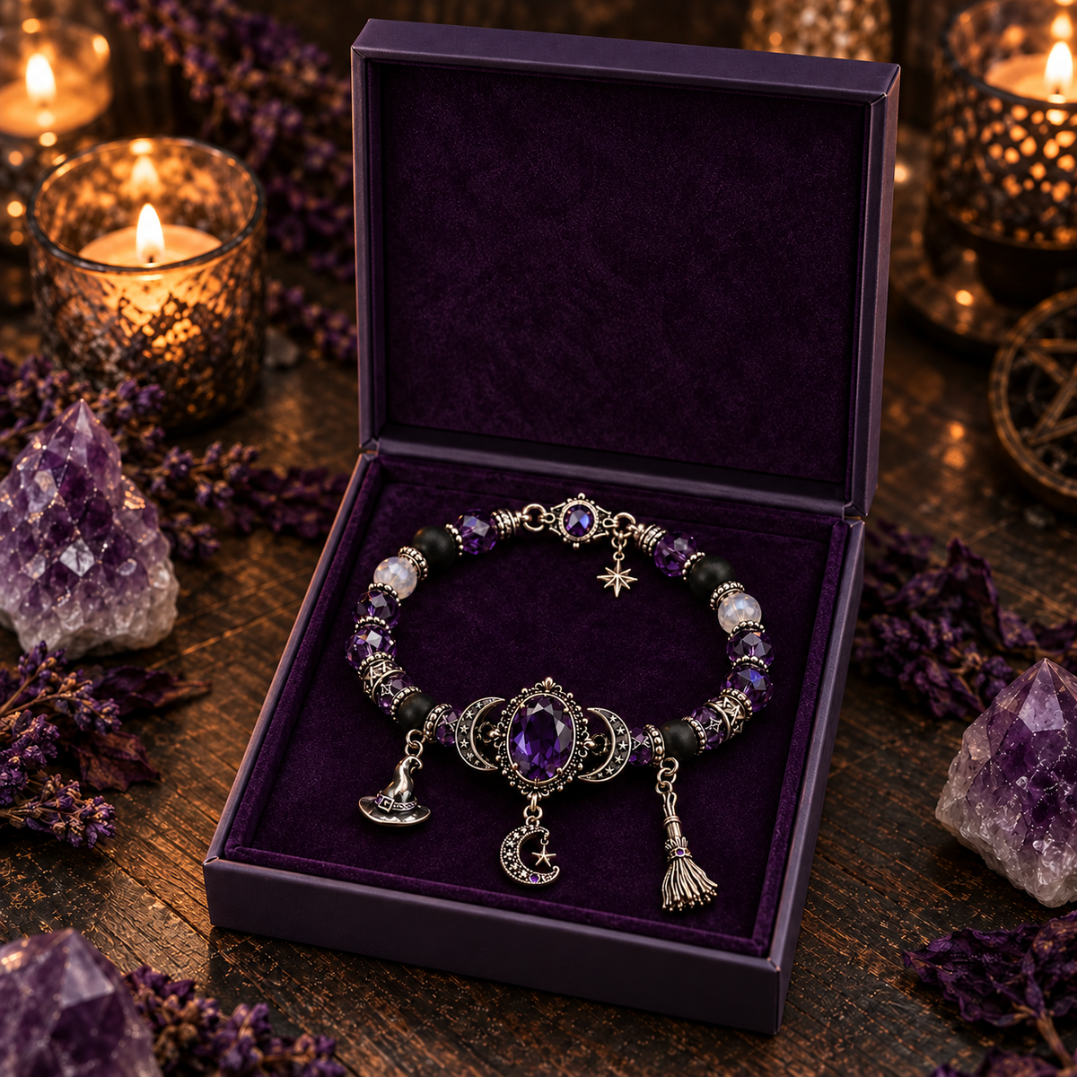 🔥 LAST DAY 49% OFF – 🔮 Witch’s Crystal Moon Charm Bracelet