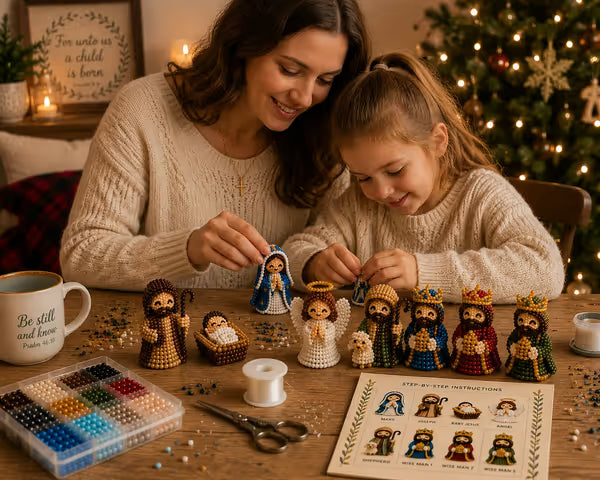 3D Beaded Nativity Collection DIY Kit – Handmade Christmas Faith Craft Set (8-Piece Set)
