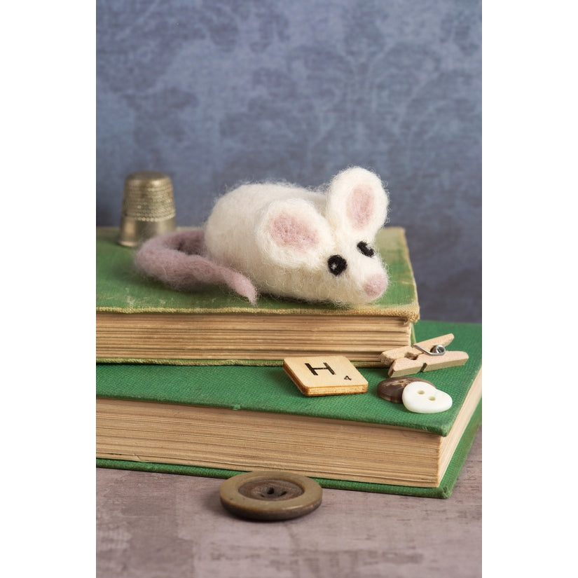 White Mouse Brooch Felting Kit